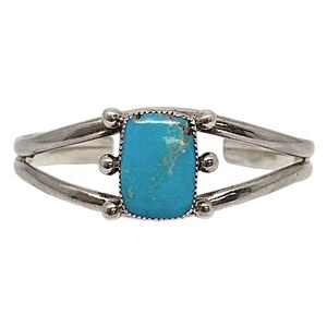 Native American Signed BM Sterling Silver Turquoise Cuff Bracelet #19104